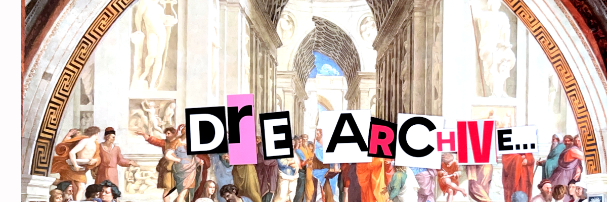 Cut out letters on a background illustration of an ancient Greek group of people